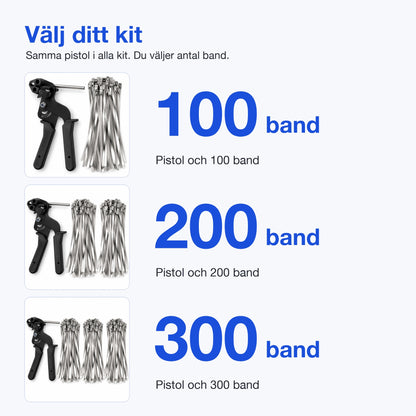 Välj kit: pistol med 100, 200 eller 300 metallband
