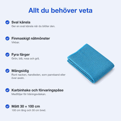 Fakta om kylhandduken: sval känsla, nätmönster, fyra färger, karbinhake och förvaringspåse, 30 × 100 cm