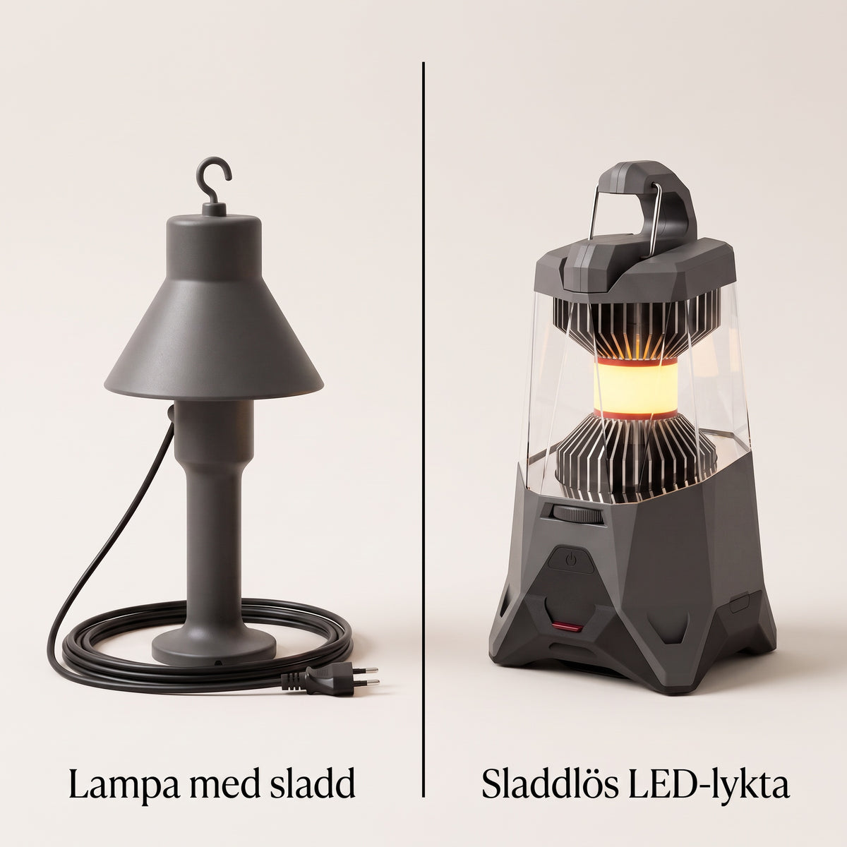 Jämförelse lampa med sladd mot sladdlös LED-lykta