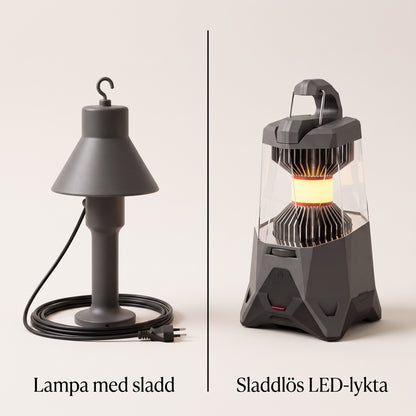 Jämförelse lampa med sladd mot sladdlös LED-lykta