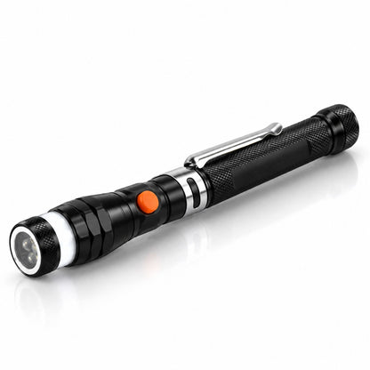 Hopskjuten magnetplockare med LED-lampa och handtag mot vit bakgrund