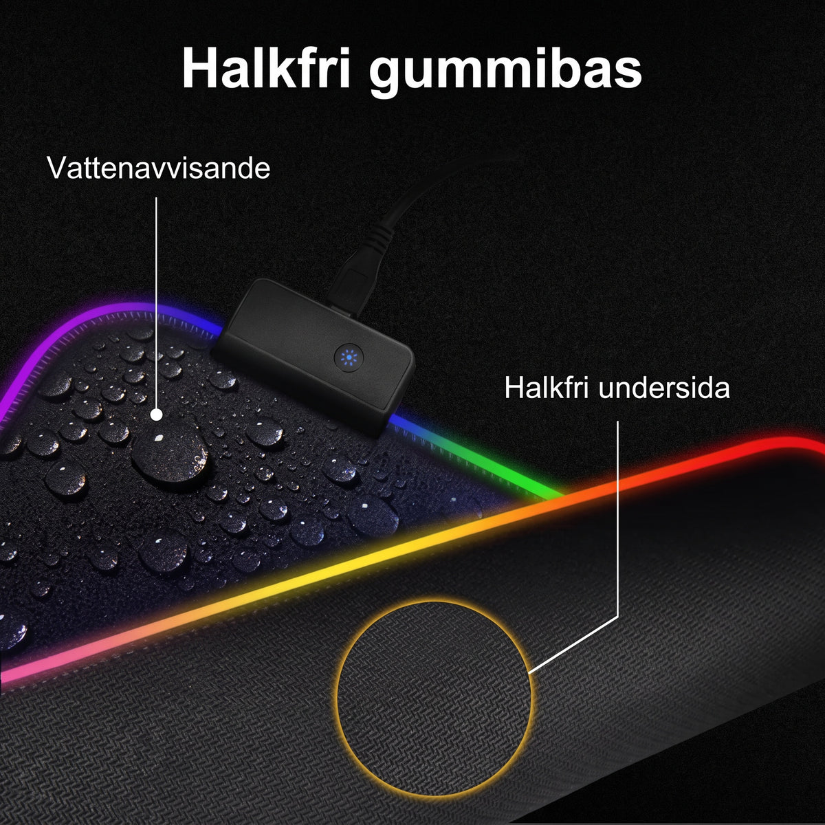Halkfri gummibas och vattenavvisande yta