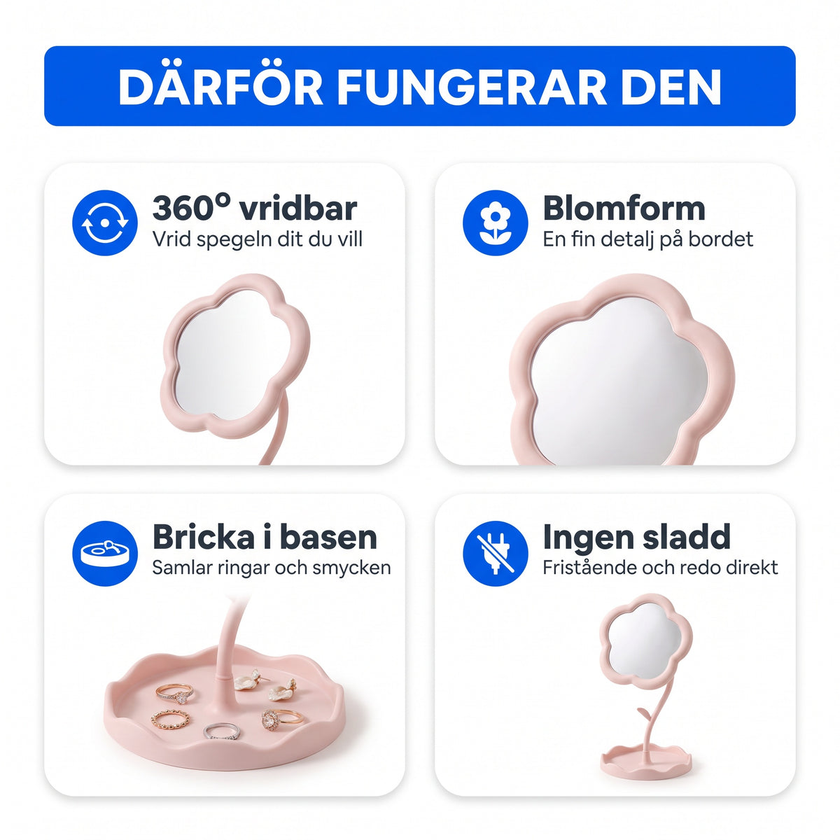 360 grader vridbar blomform bricka ingen sladd