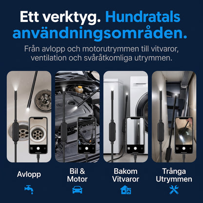 Användningsområden: avlopp, bil och motor, bakom vitvaror och trånga utrymmen