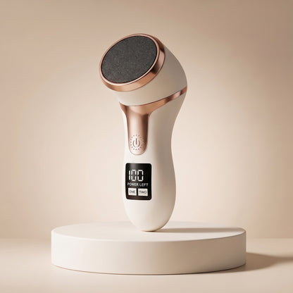 Elektrisk fotfil i vitt och roséguld med display