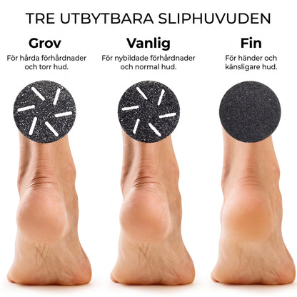 Tre utbytbara sliphuvuden – grov, vanlig och fin