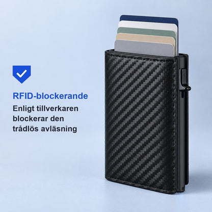 Svart pop-up-plånbok, RFID-blockerande enligt tillverkaren
