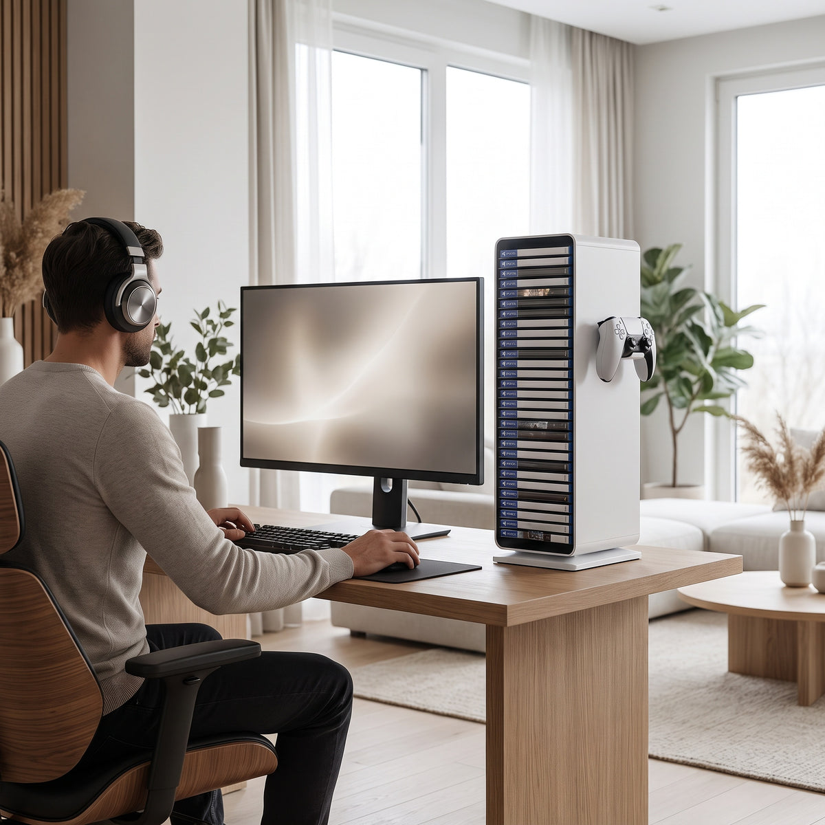 Spelförvaringstorn vid gaming-skrivbord