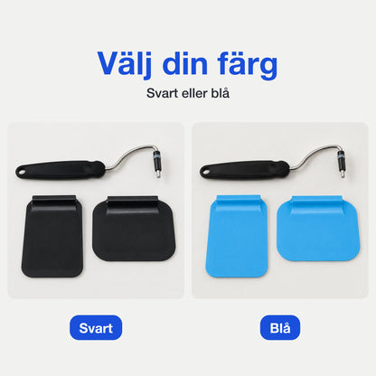 Vinkelbar stekspade i två färger, svart och blå