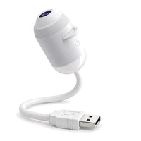 Vit stjärnprojektor med böjbar svanshals och USB-kontakt på vit bakgrund