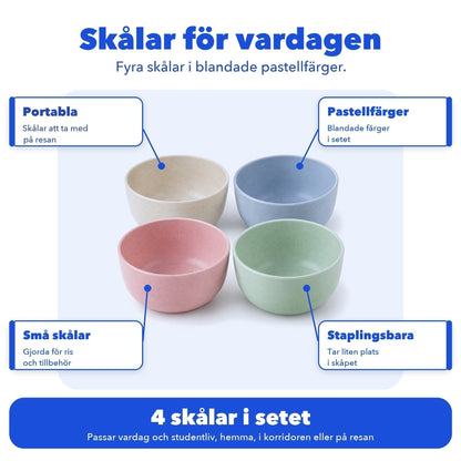 Skålar för vardagen: fyra små skålar i blandade pastellfärger som går att stapla